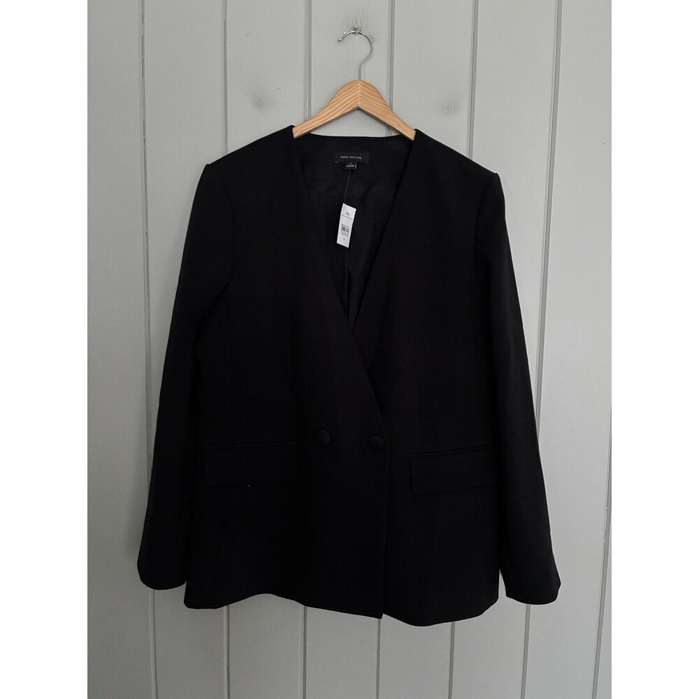 NWT Ann Taylor Bi-Stretch Blazer 14 Double Breasted Black Two-Button Lined NEW